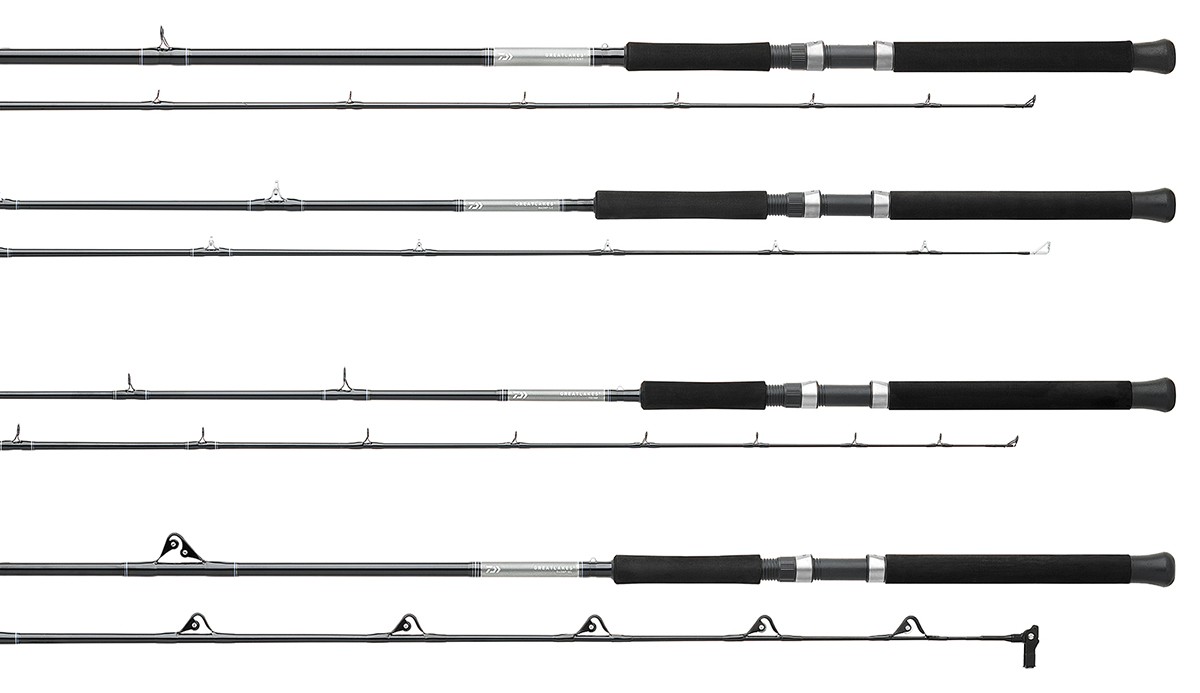  Daiwa GL762MF Great Lake Trolling Rod, 7'6 Length, 2Piece  Rod, 10-20 lb Line Rating, Medium Power, Fast Action Black : Sports &  Outdoors